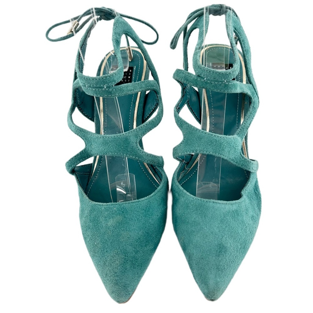 White House black market womens heels size 7.5 blue suede pointy toe stilettos - Picture 2 of 13